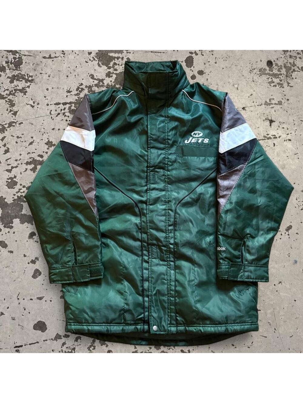 Mens Vintage Reebok New York Jets green puffer jacket Size L